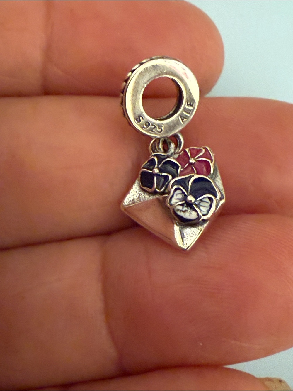 Sterling Silver Black & Pink Cat Face Charm Pendant